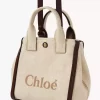 Rafia efektli elyaftan yapılmış küçük Chloé Carry tote çanta Rafia efektli elyaftan yapılmış küçük Chloé Carry tote çanta