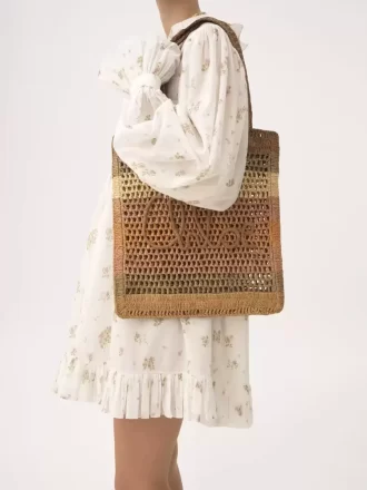 Rafiadan yapılmış Summer Banana tote çanta Rafiadan yapılmış Summer Banana tote çanta