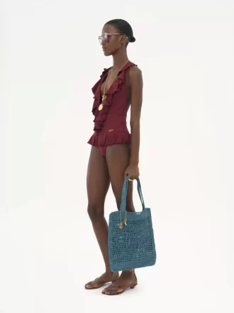 Rafiadan yapılmış Summer Banana tote çanta