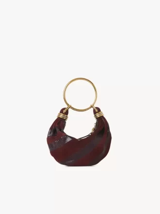 Süet deri ve yılan derisinden yapılmış Mini Bileklik Hobo çanta