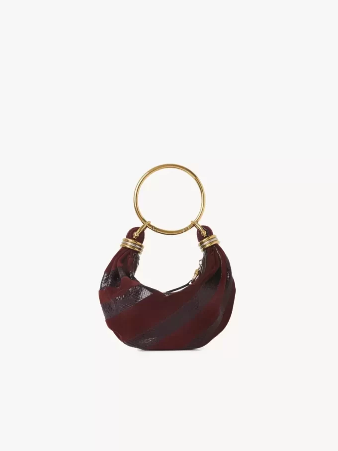 Süet deri ve yılan derisinden yapılmış Mini Bileklik Hobo çanta Süet deri ve yılan derisinden yapılmış Mini Bileklik Hobo çanta