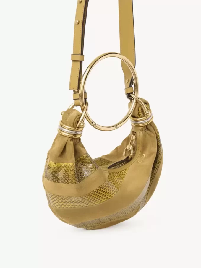 Süet deri ve yılan derisinden yapılmış Mini Bileklik Hobo çanta Süet deri ve yılan derisinden yapılmış Mini Bileklik Hobo çanta