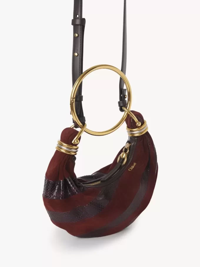 Süet deri ve yılan derisinden yapılmış Mini Bileklik Hobo çanta Süet deri ve yılan derisinden yapılmış Mini Bileklik Hobo çanta