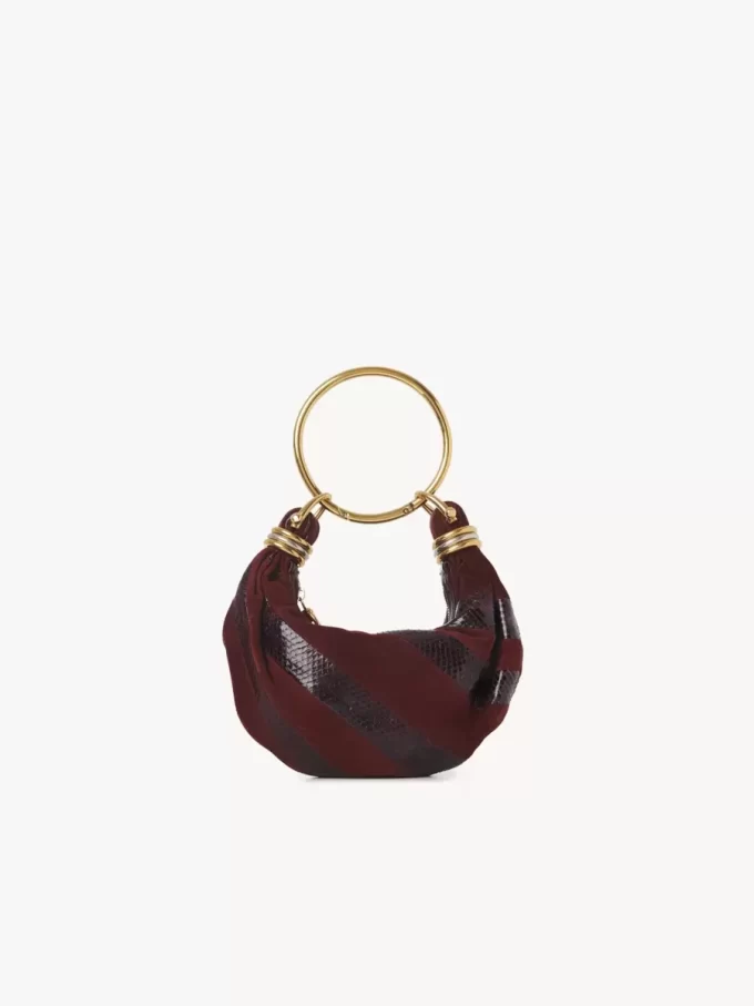 Süet deri ve yılan derisinden yapılmış Mini Bileklik Hobo çanta Süet deri ve yılan derisinden yapılmış Mini Bileklik Hobo çanta
