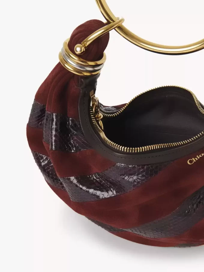 Süet deri ve yılan derisinden yapılmış Mini Bileklik Hobo çanta Süet deri ve yılan derisinden yapılmış Mini Bileklik Hobo çanta