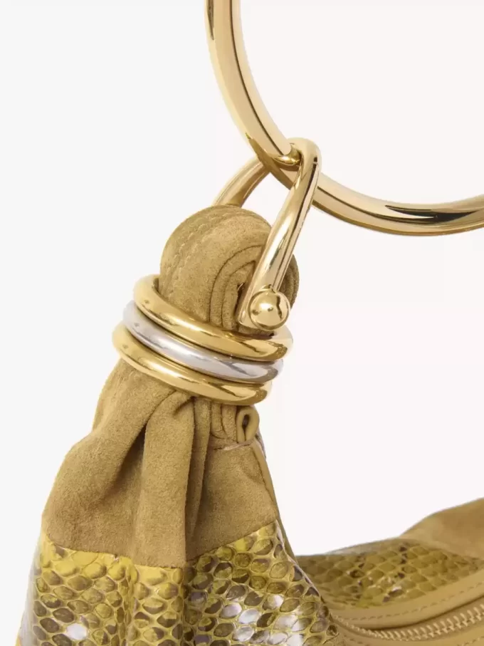 Süet deri ve yılan derisinden yapılmış Mini Bileklik Hobo çanta Süet deri ve yılan derisinden yapılmış Mini Bileklik Hobo çanta