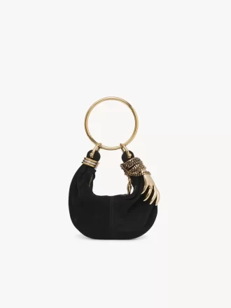Süet deriden mini bilezikli hobo çanta