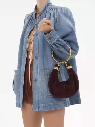 Süet deriden mini bilezikli hobo çanta