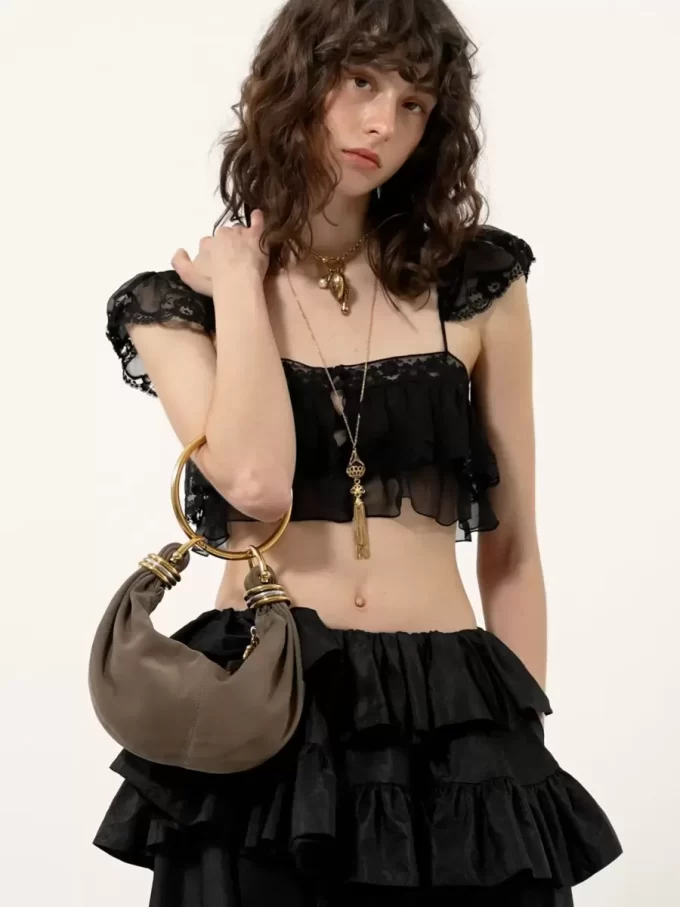 Süet deriden mini bilezikli hobo çanta Süet deriden mini bilezikli hobo çanta