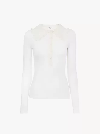 Süper ince yünlü örme ve dantel yakalı Henley gömlek